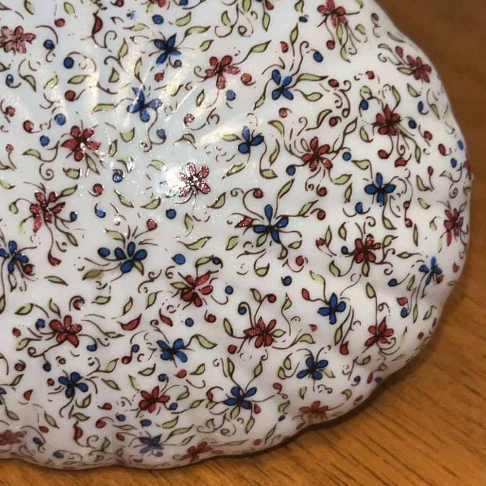 Vintage Ceramic Porcelain Container with Multicolored Flowers and Scalloped Edge